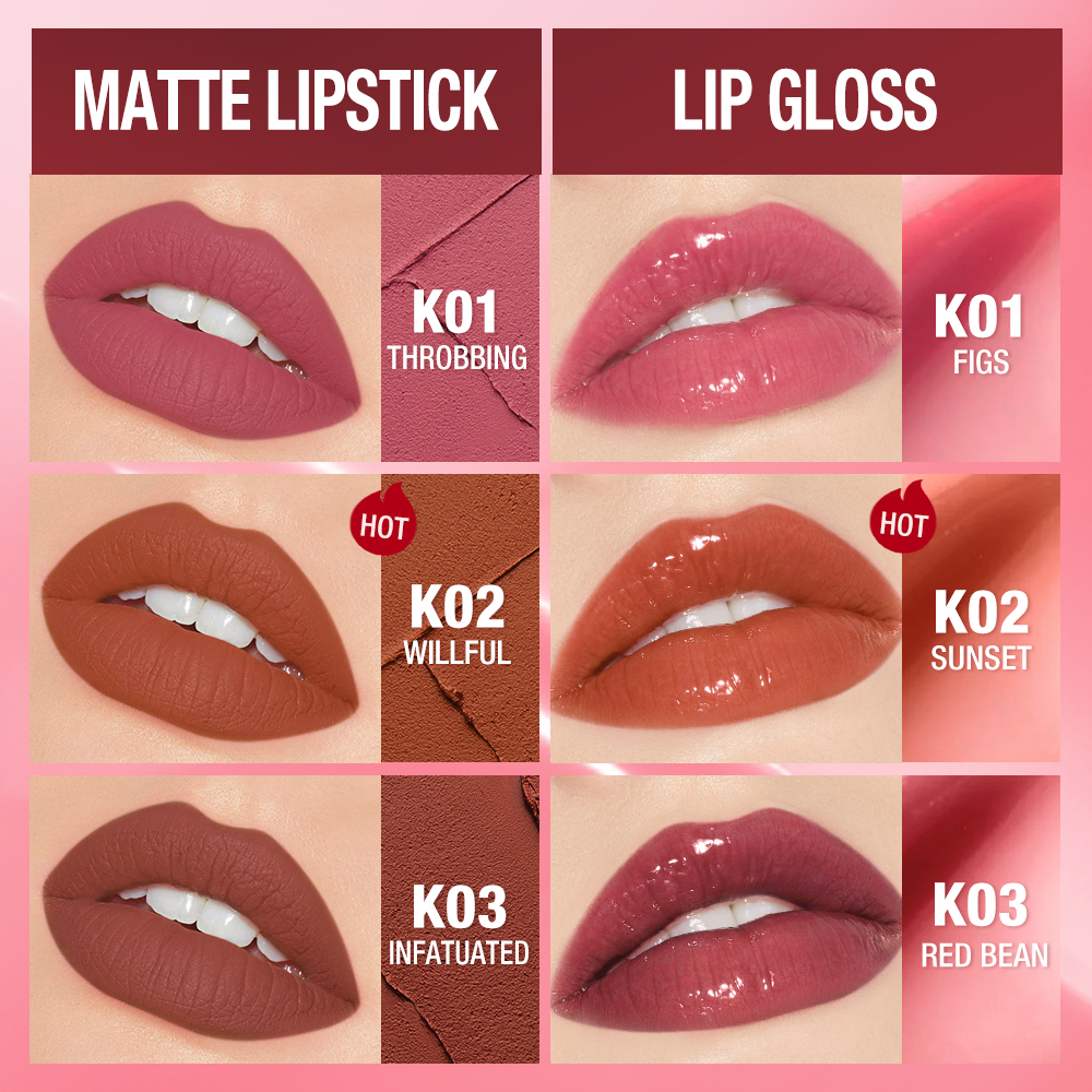 Lip & Eye Makeup Set 3pcs Watery Lip Gloss+ Waterproof Matte Lipstick +Mascara Volumizing Long-lasting-O.TWO.O PH