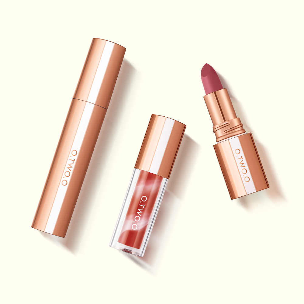 Lip & Eye Makeup Set 3pcs Watery Lip Gloss+ Waterproof Matte Lipstick +Mascara Volumizing Long-lasting-O.TWO.O PH