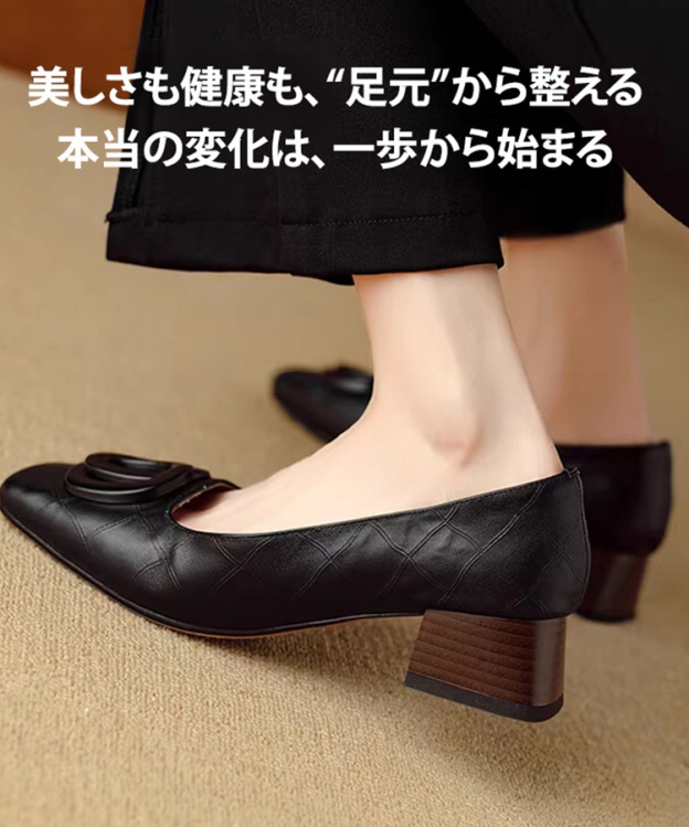 ソフトレザーレディススクエアトゥパンプス