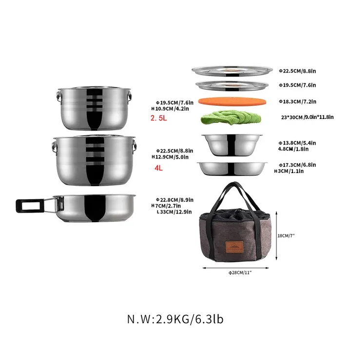 Campingmoon MC-210 Stainless Steel Camping Mess Kit