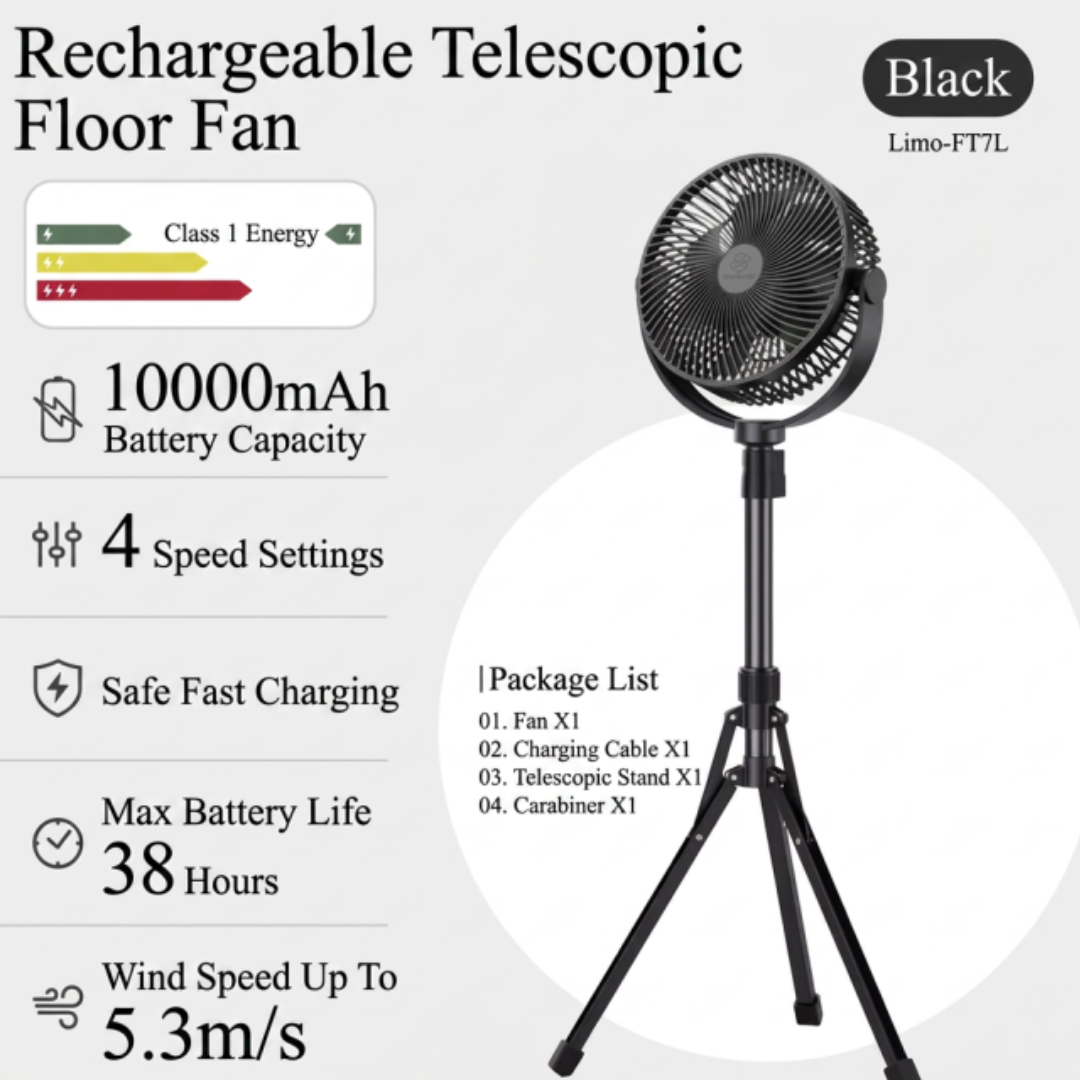 LEMOISTAR 8inch Camping Stand Fan with tripod FT7L - Black