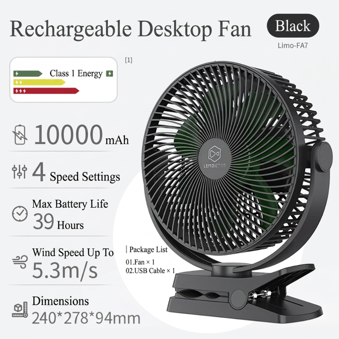 LEMOISTAR 4-in-1 Clip Fan - Black