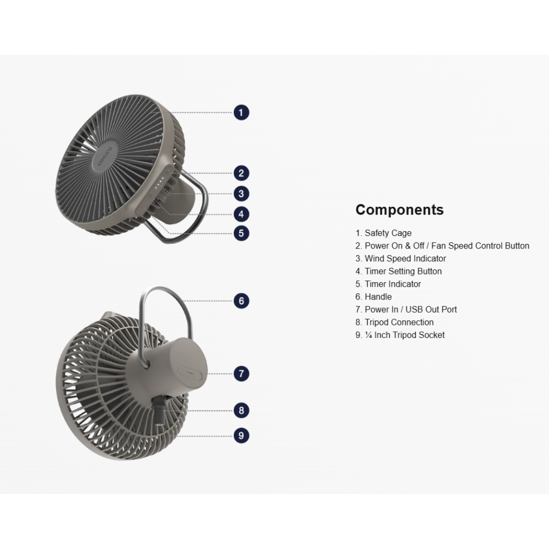Claymore Fan V600+ Rechargeable Portable Fan - Warm Grey