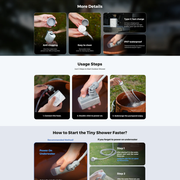 Flextail Tiny Shower - Portable & High-Pressure Waterfall Flow