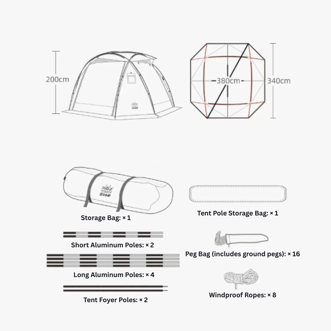 SZXL Sphere Black Coated 2-8 Person Tent- Ivory White