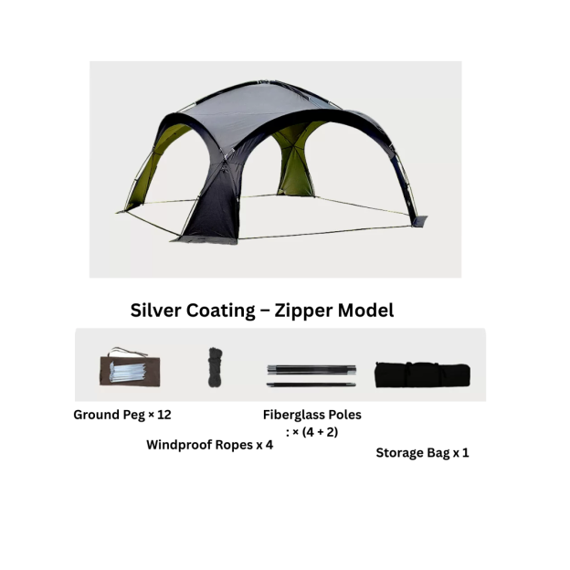 Stoic 2.3m Dome Shelter with Silver-Coated Zipper Model - Black