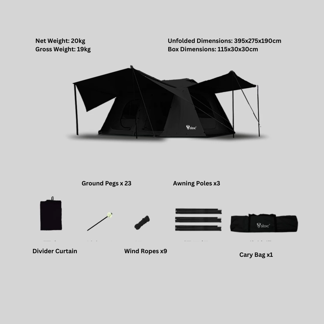 Stoic Villa 13 Black-Coated Automatic 6-8 person Tent - Black
