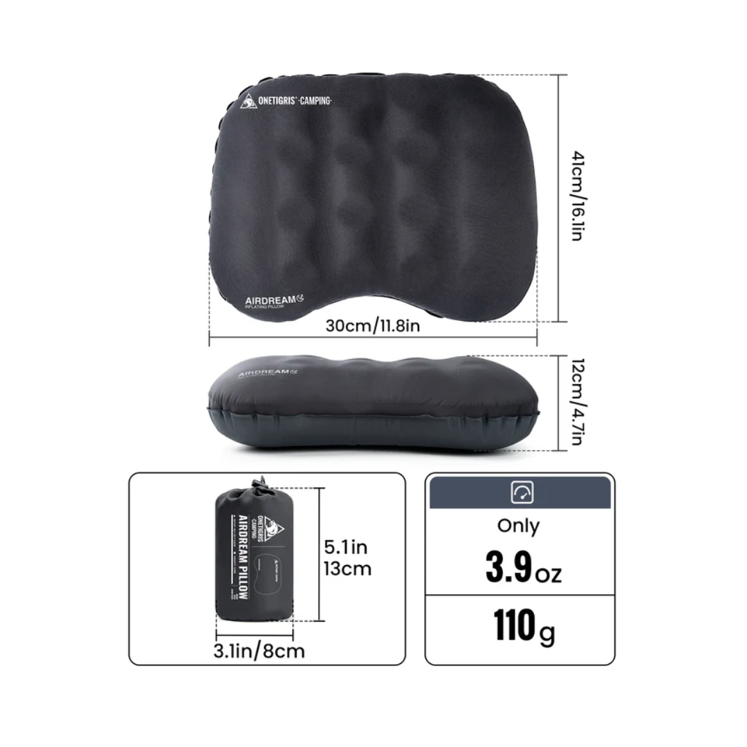 OneTigris Airdream Inflating Pillow - Deep Gray