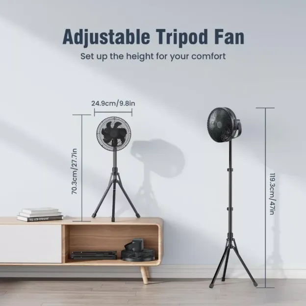 LEMOISTAR 10inch Camping Stand Fan with tripod 20000mAh - Black