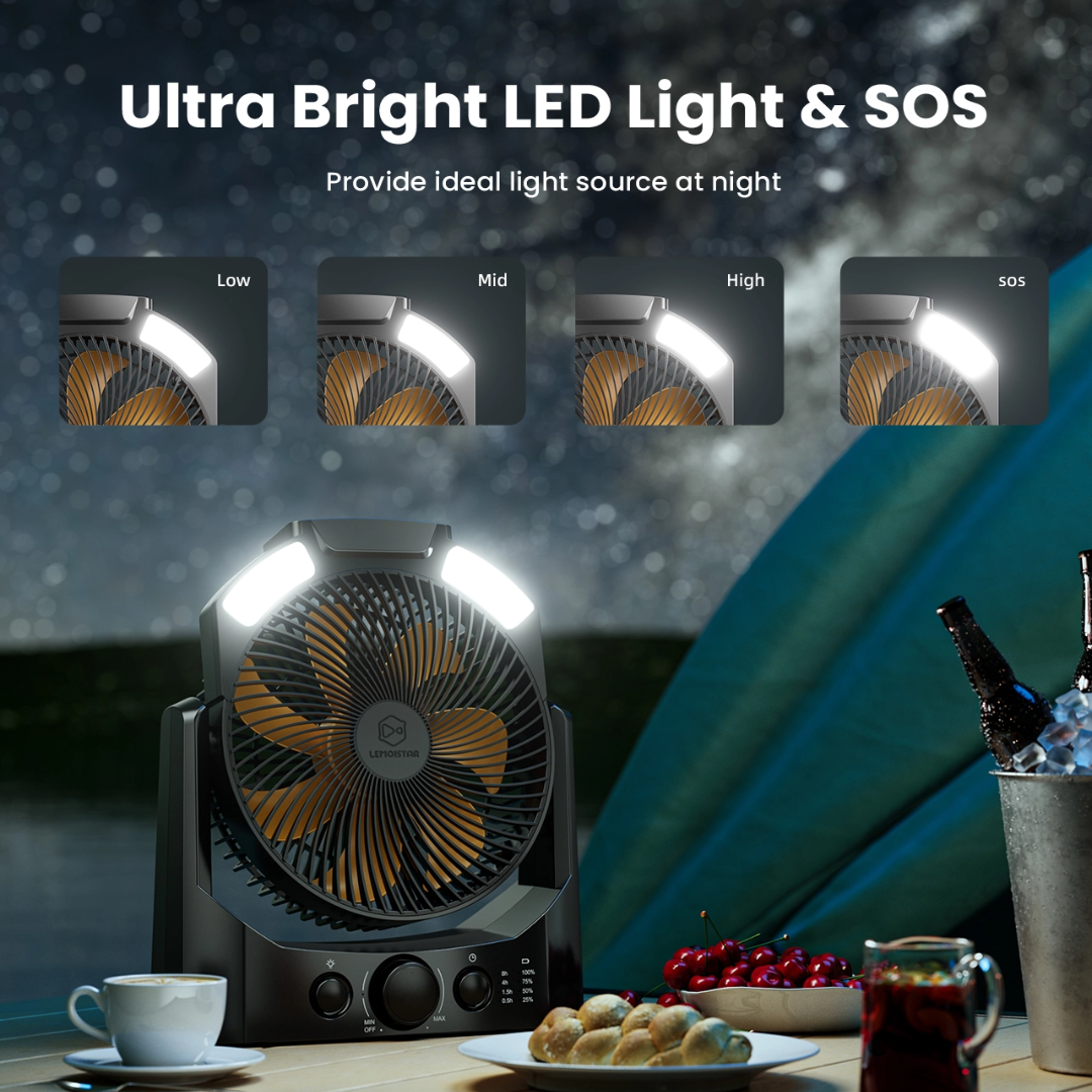LEMOISTAR Camping Fan with Light 20000mAh - Black