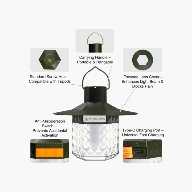 OneTigris LED Camping Lantern 220Lm - Ranger Green
