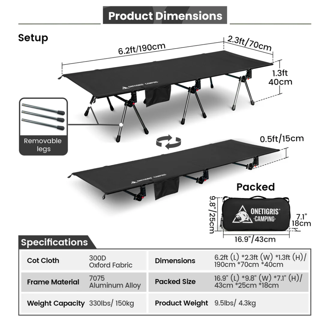 OneTigris Supranubis Camping Cot - Grey