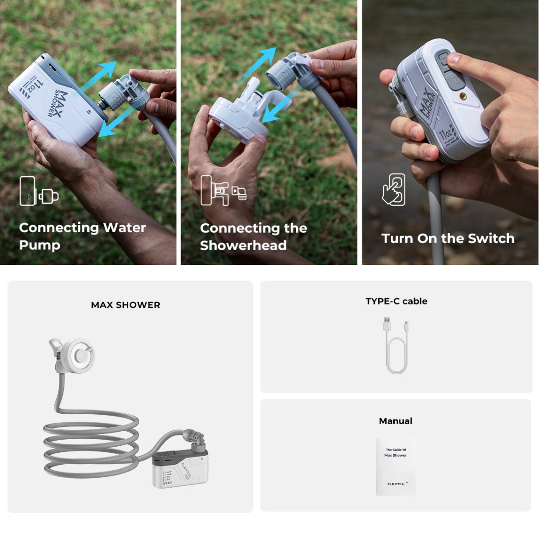 Flextail Max Rechargeable Instant Outdoor Shower - with storage case-Goritta Works Sdn. Bhd. 202501017603 (1619017-X)