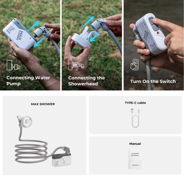 Flextail Max Rechargeable Instant Outdoor Shower - with storage case-Goritta Works Sdn. Bhd. 202501017603 (1619017-X)