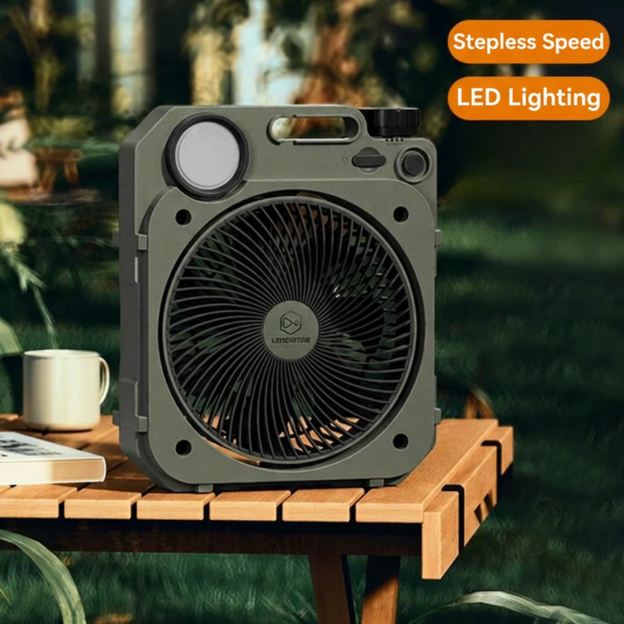 LEMOISTAR 8inch Camping Fan with LED Lighting FT11 - Army Green