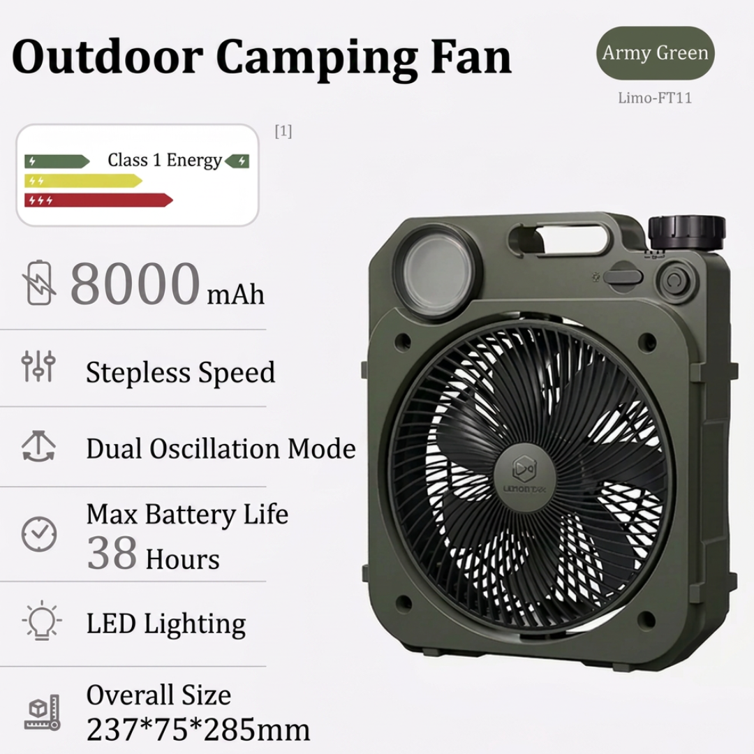 LEMOISTAR 8inch Camping Fan with LED Lighting FT11 - Army Green