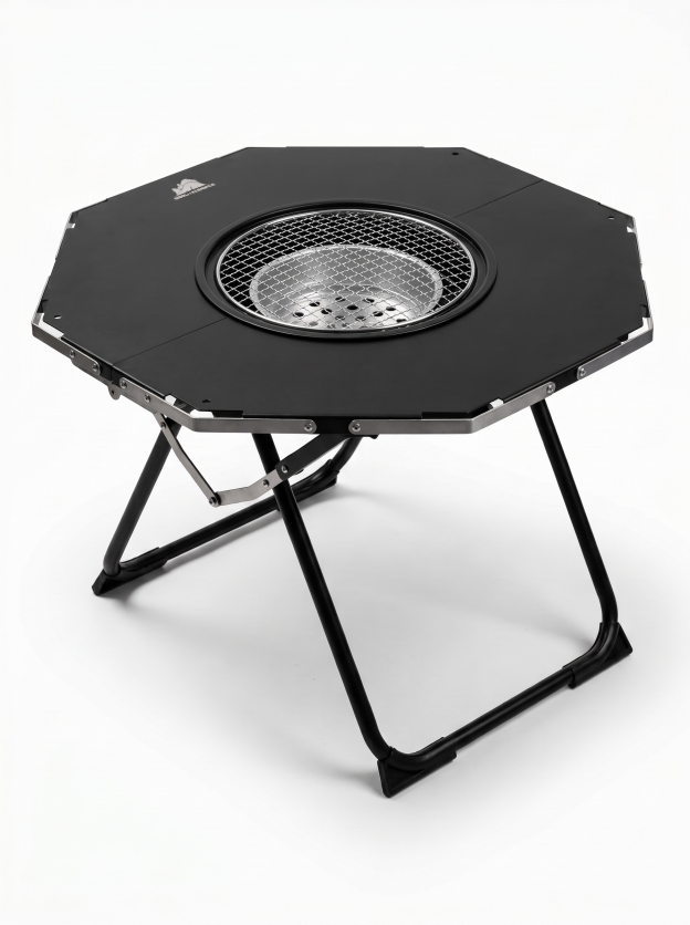 Goritta Works Octagon Fire-Pit BBQ Table - Black