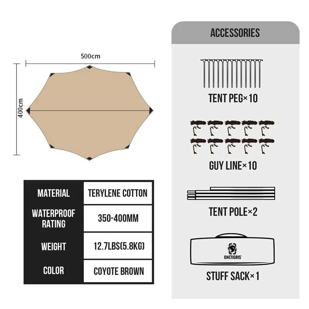 OneTigris Bulwark Rain Fly Camping 6-10 person Tarp - T/C Version-Goritta Works Sdn. Bhd. 202501017603 (1619017-X)