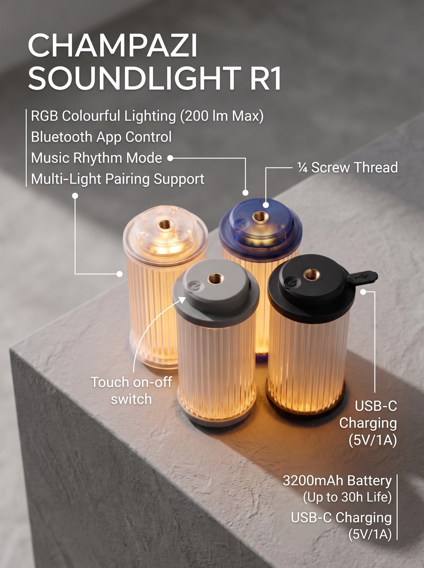 Champazi Soundlight R1 Dynamic Camping Light 200Lm - Blue