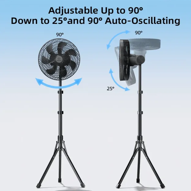 LEMOISTAR 12inch Camping Stand Fan with tripod 16000mAh - Black