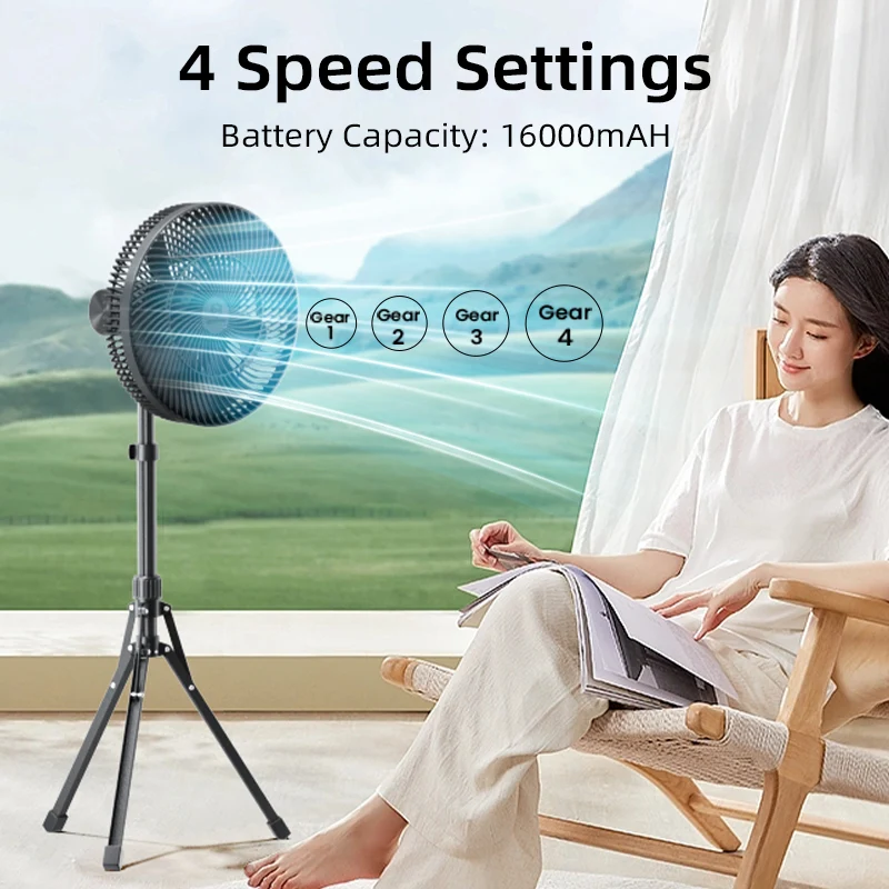 LEMOISTAR 12inch Camping Stand Fan with tripod 16000mAh - Black