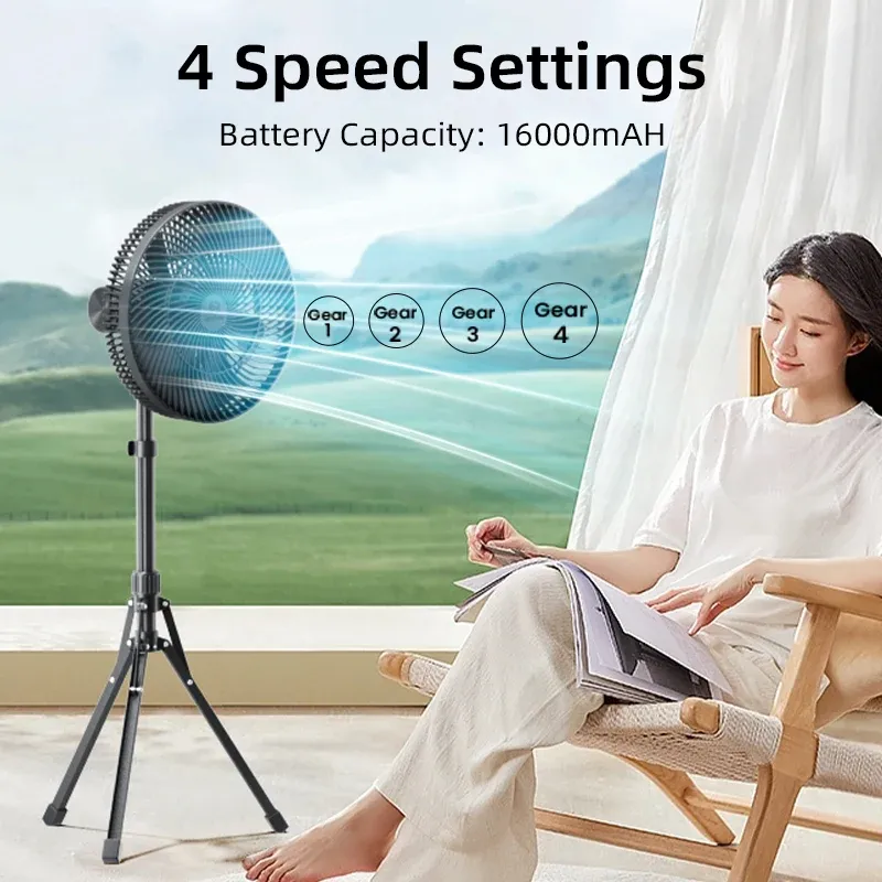 LEMOISTAR 12inch Camping Stand Fan with tripod 16000mAh - Black