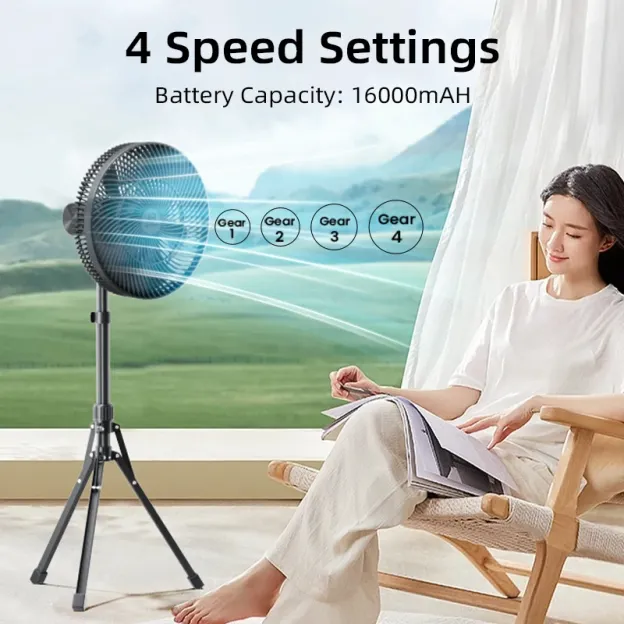 LEMOISTAR 12inch Camping Stand Fan with tripod 16000mAh - Black