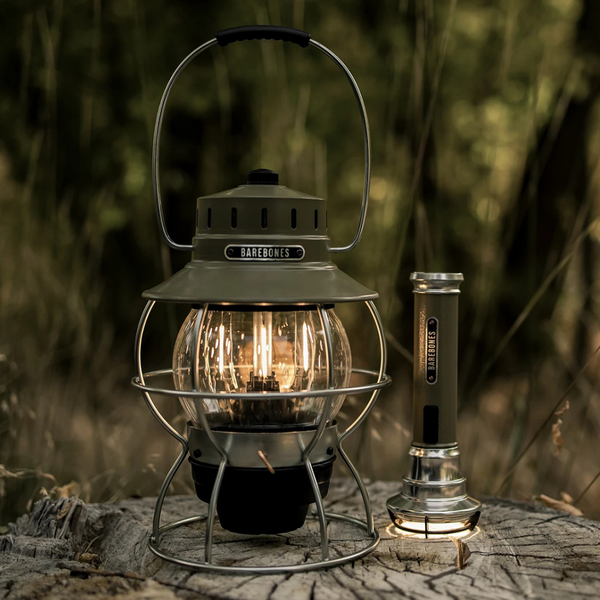 Barebones Railroad Lantern Olive Drab in the Outdoors