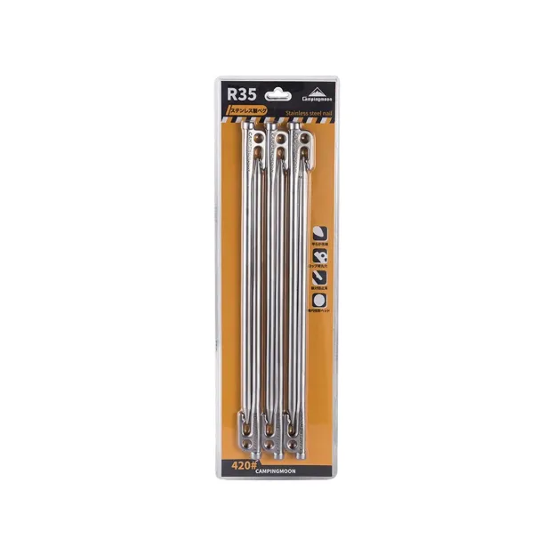 Campingmoon 6 Pieces Tent Pegs Silver - 35CM