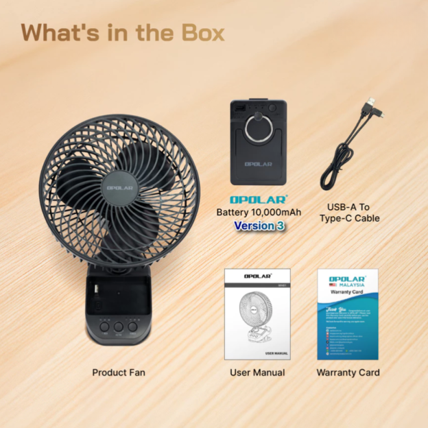OPOLAR Oscillating Clip Fan With Hanging Hook & Timer | 10000mAh 8 inches