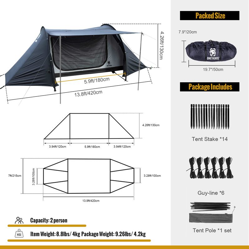 OneTigris Cometa Camping 2 person Tent - Black-Goritta Works Sdn. Bhd. 202501017603 (1619017-X)