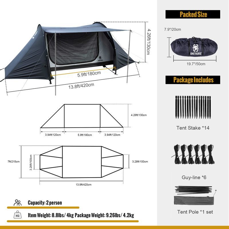 OneTigris Cometa Camping 2 person Tent - Black-Goritta Works Sdn. Bhd. 202501017603 (1619017-X)
