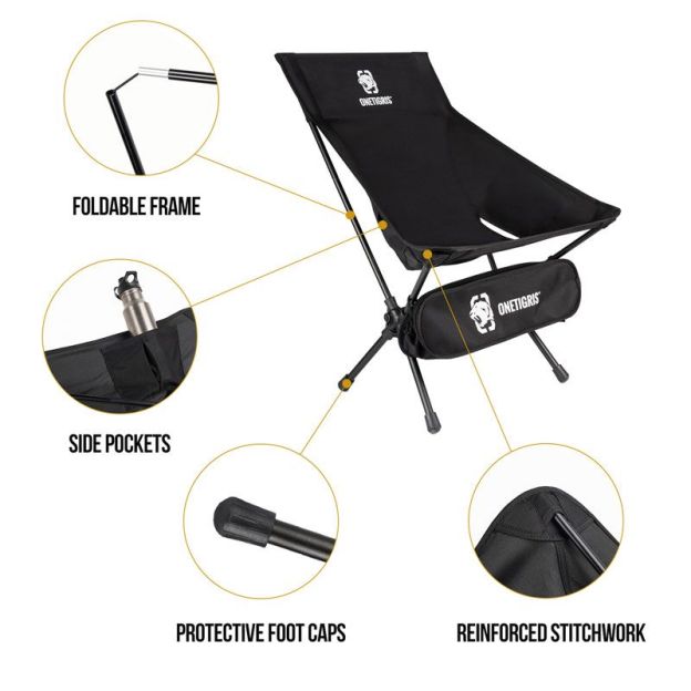 OneTigris Portable Camping Chair Large - Black-Goritta Works Sdn. Bhd. 202501017603 (1619017-X)