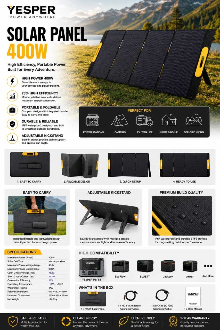 YESPER Portable Solar Panel 400W 