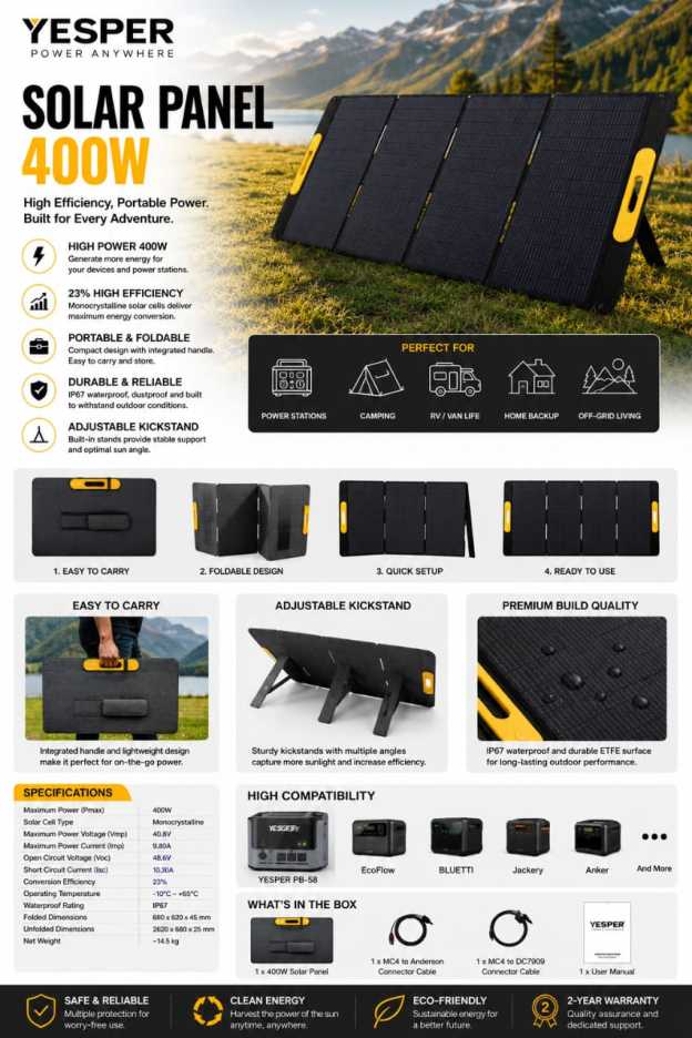 YESPER Portable Solar Panel 400W 