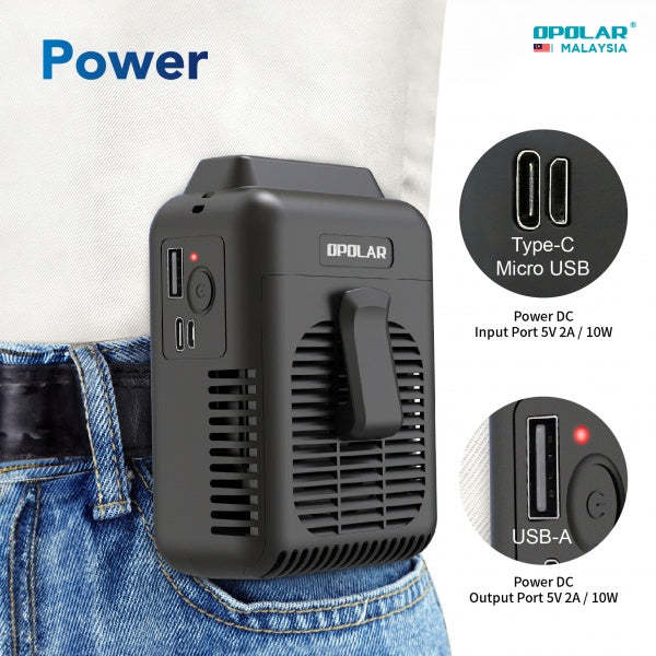 Opolar Rechargeable Personal Portable Waist Clip Fan With Output 5v2a (8000mAh)-Goritta Works Sdn. Bhd. 202501017603 (1619017-X)