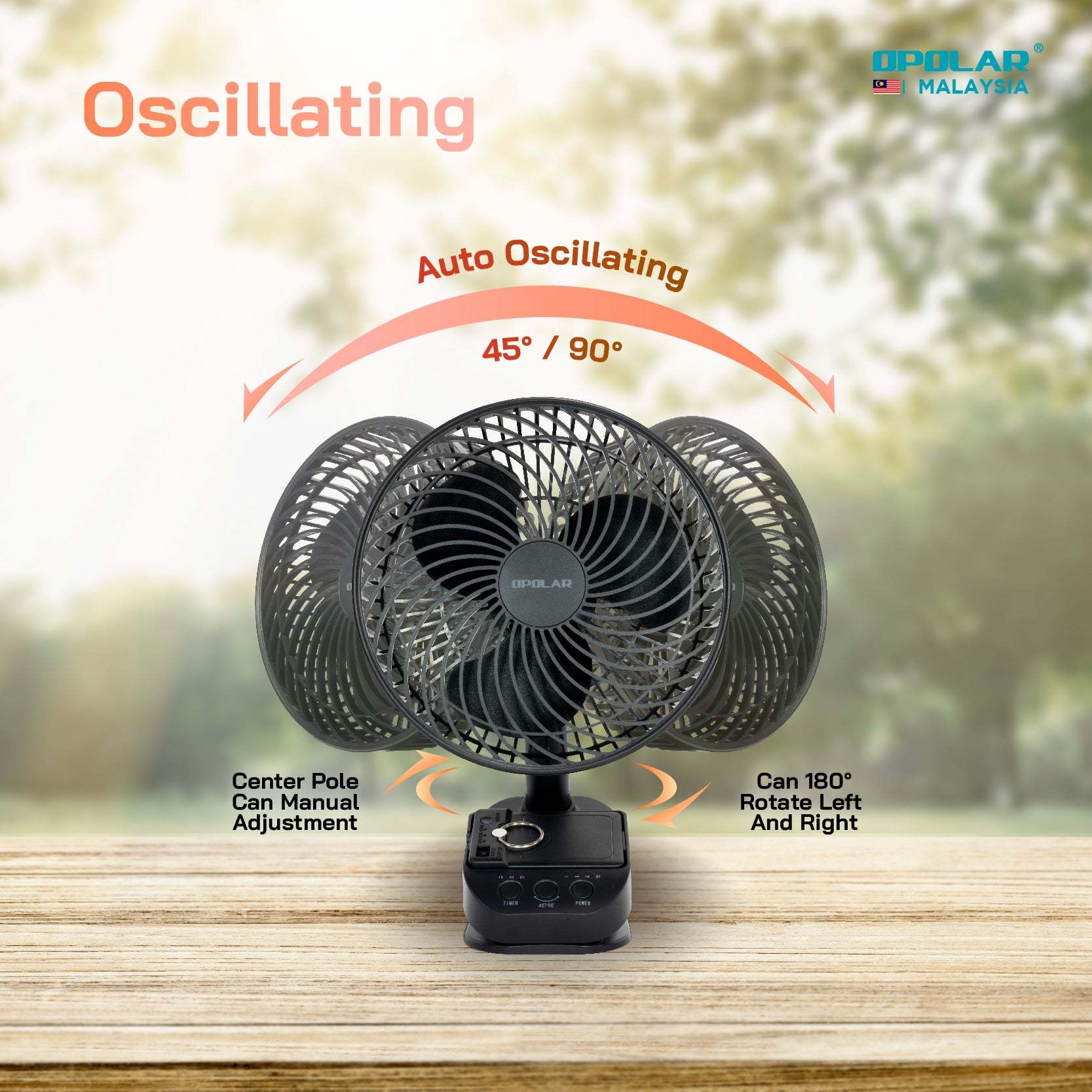 OPOLAR Oscillating Clip Fan With Hanging Hook & Timer | 10000mAh 8 inches