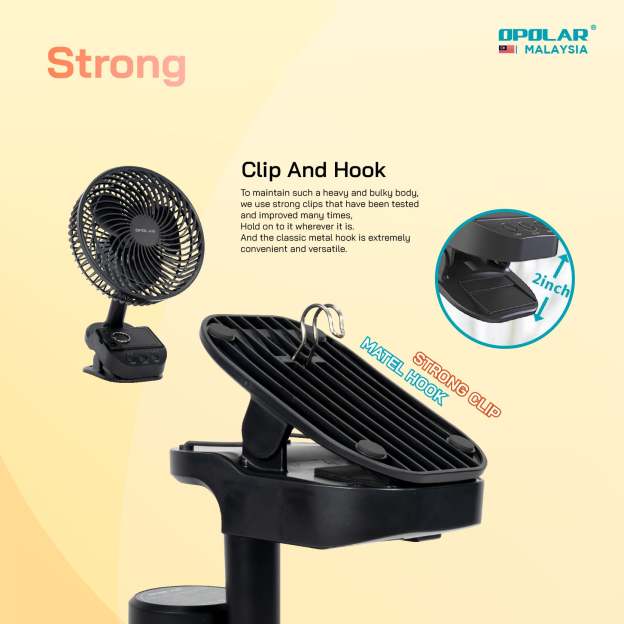 OPOLAR Oscillating Clip Fan With Hanging Hook & Timer | 10000mAh 8 inches