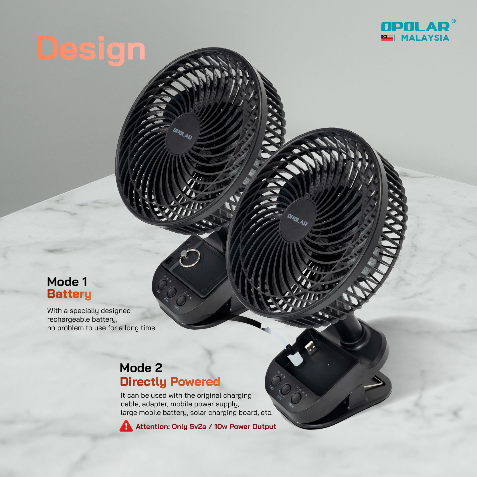 OPOLAR Oscillating Clip Fan With Hanging Hook & Timer | 10000mAh 8 inches