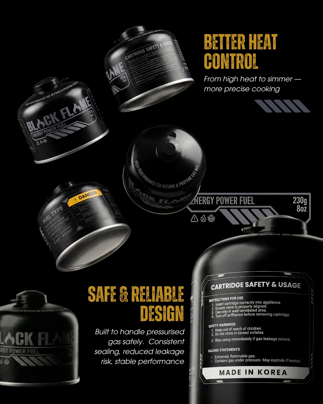 Black Flame Butane Gas Cartridge 230g | screw-type