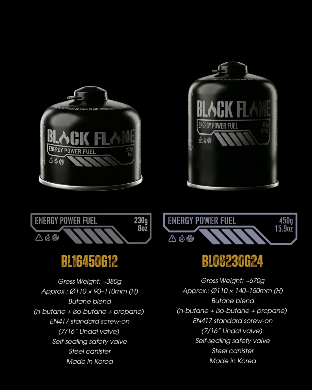 Black Flame Butane Gas Cartridge 230g | screw-type