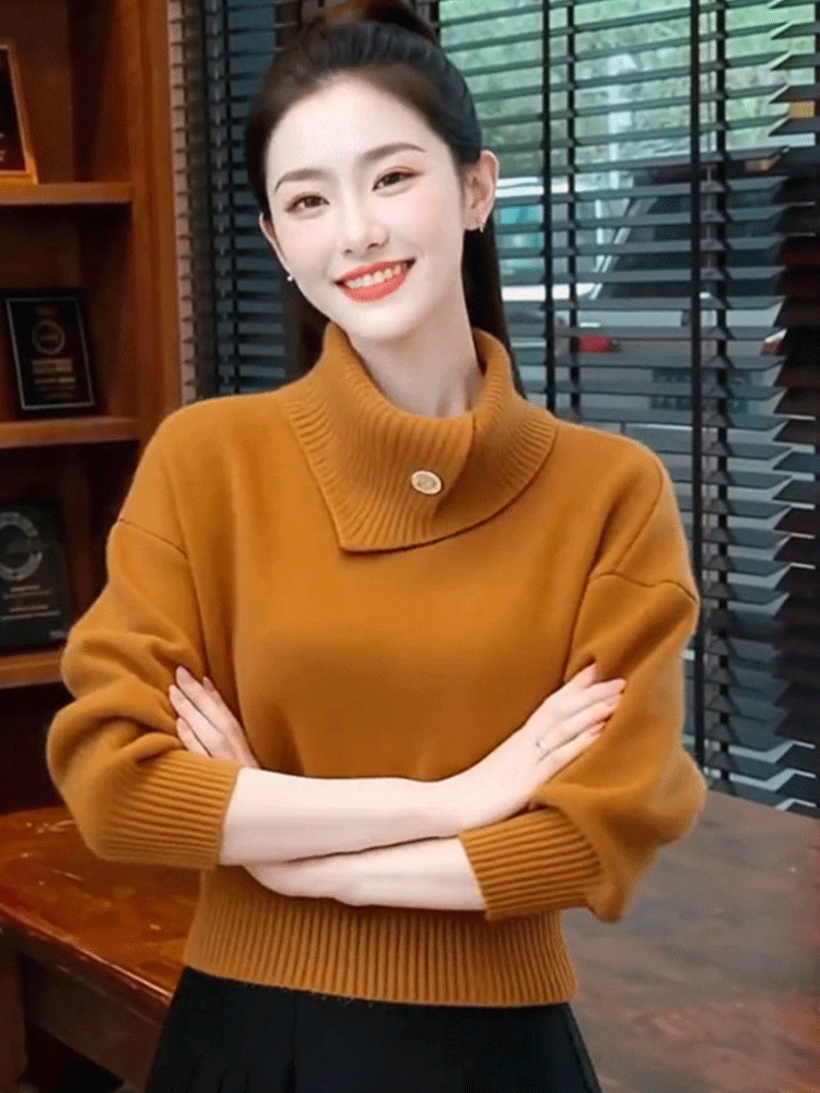 時尚慵懶半高領不規則毛衣