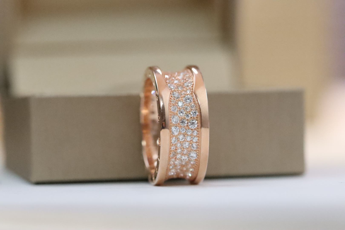 ブルガリ「Bvlgari」ローズゴールドドリルウエストカップルリング