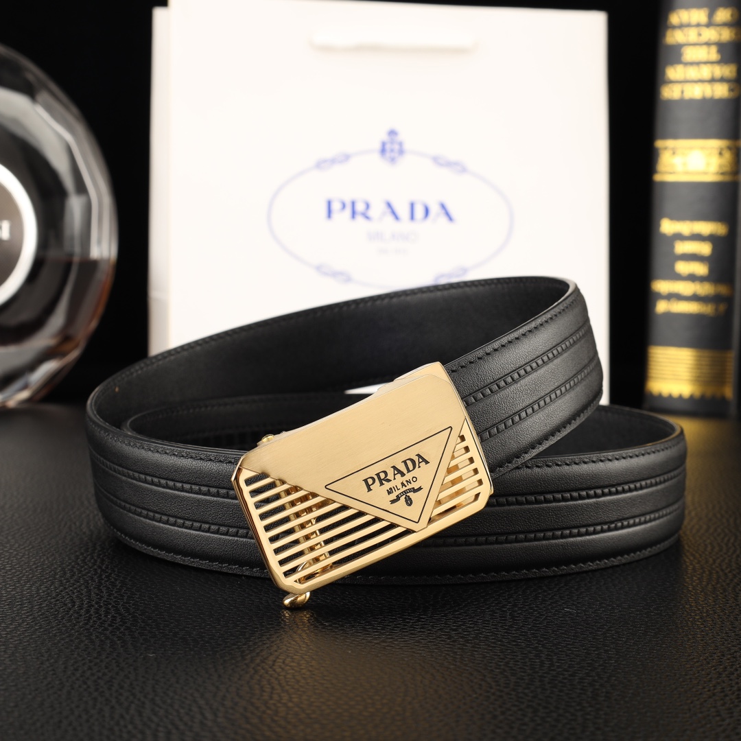 プラダ「Prada」メンズ オートマチック レザーベルト100CM