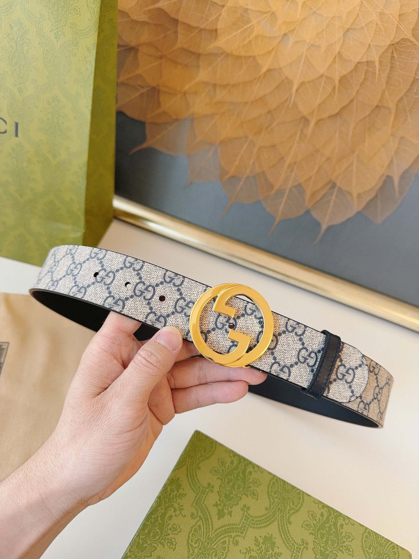 グッチ「Gucci」GGロゴ スピニングバックル レザーベルト100CM