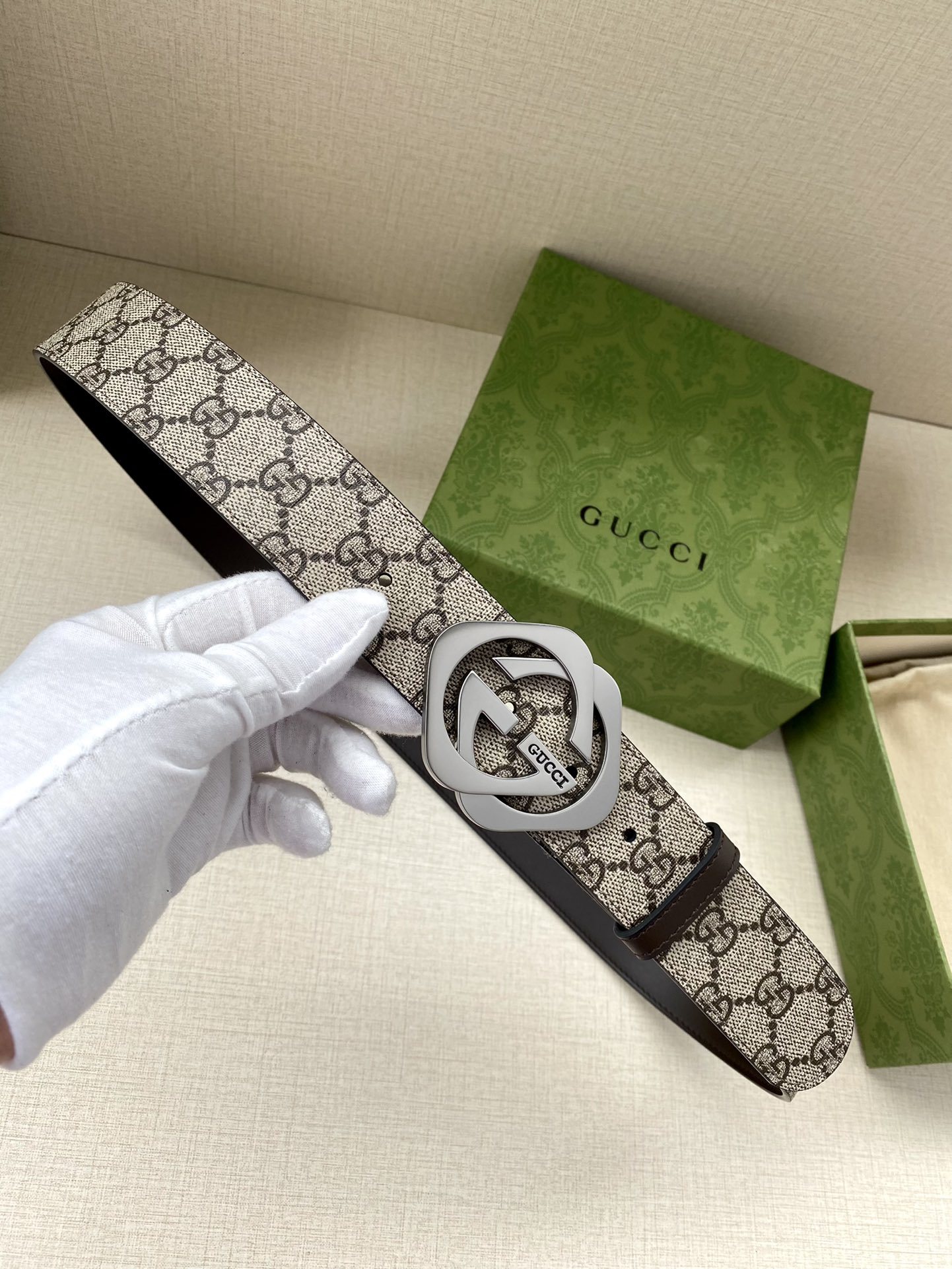 グッチ「Gucci」マーモント キャンバス＆レザー ベルト100CM