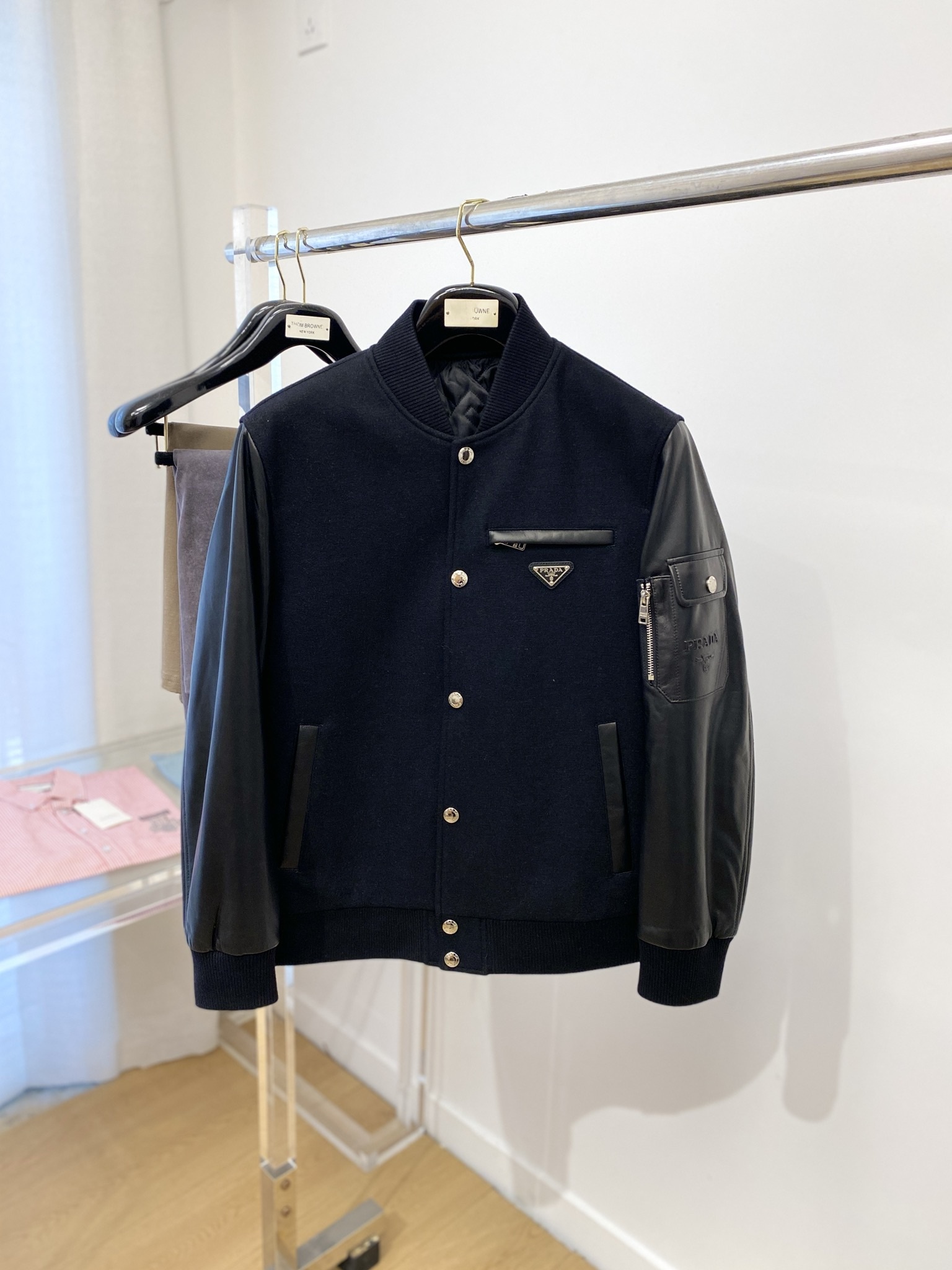 プラダ「Prada」2024 新作 PUレザー&ファブリック ミックスジャケット