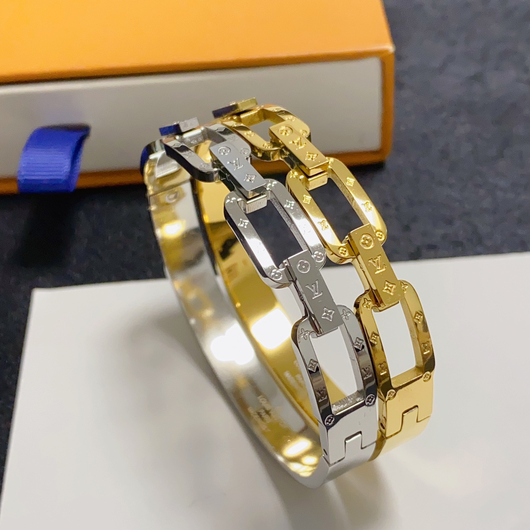 ルイ・ヴィトン「Louis Vuitton」 アルファベット クローバー タンク リンク ブレスレット18cm/20cm