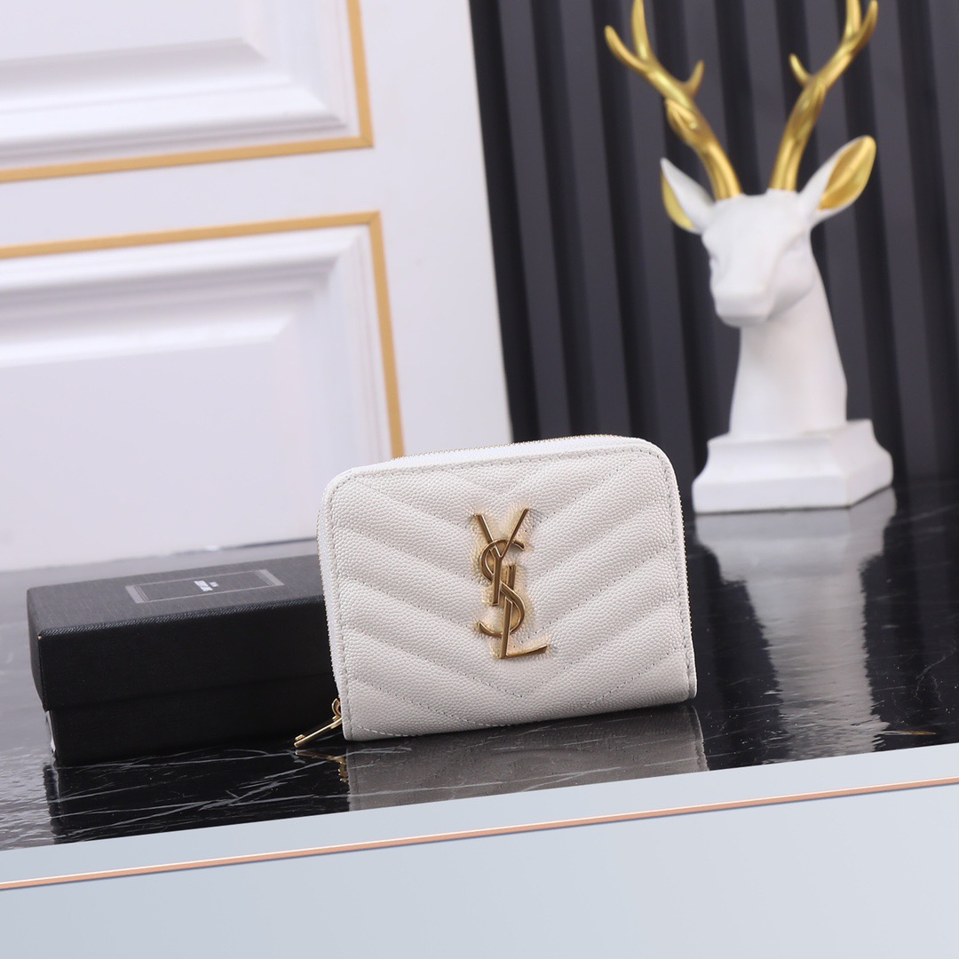 サンローラン「Saint Laurent」モノグラム コンパクト ジップアラウンド ウォレット（グレイン ド プードル エンボスレザー）「6色」