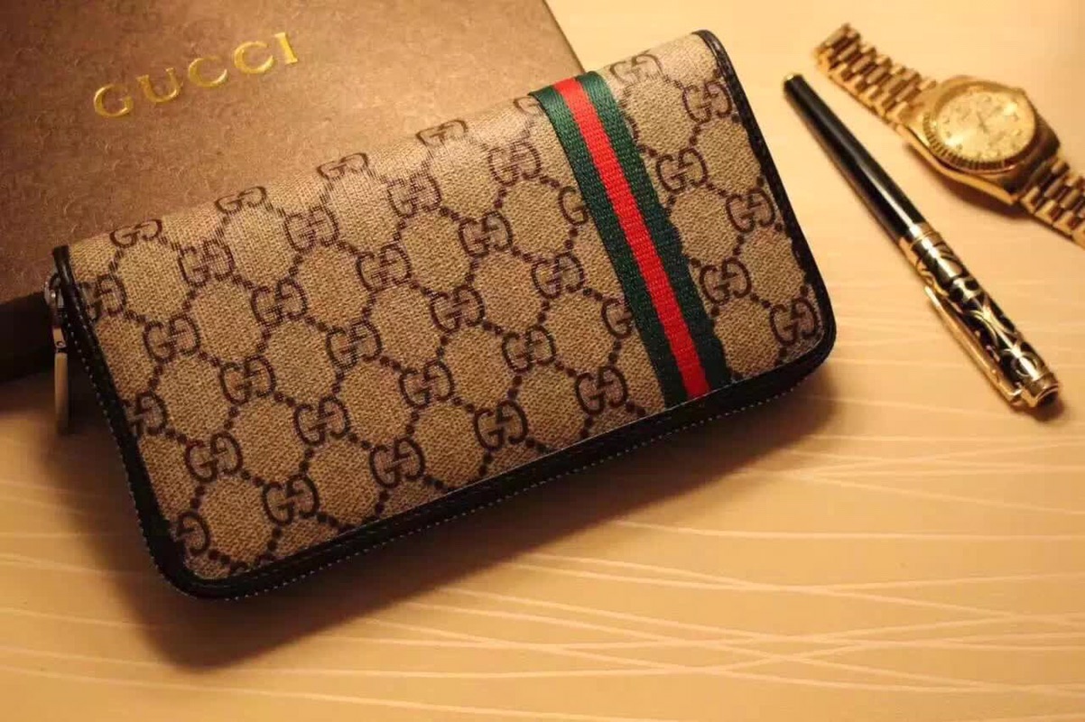 グッチ「Gucci」シグネチャー レザー ウェブ ジップアラウンドウォレット